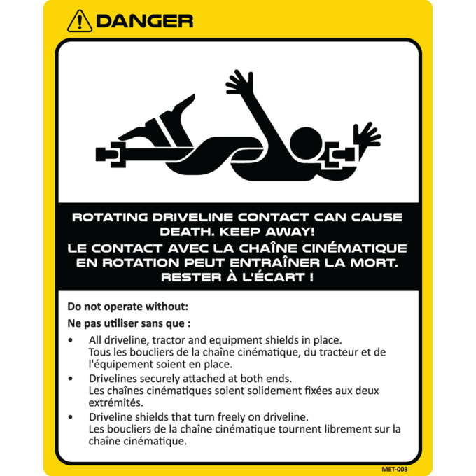 Danger de rotation de la chaîne cinématique